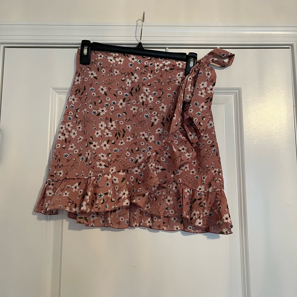Pink Floral Wrap Skirt